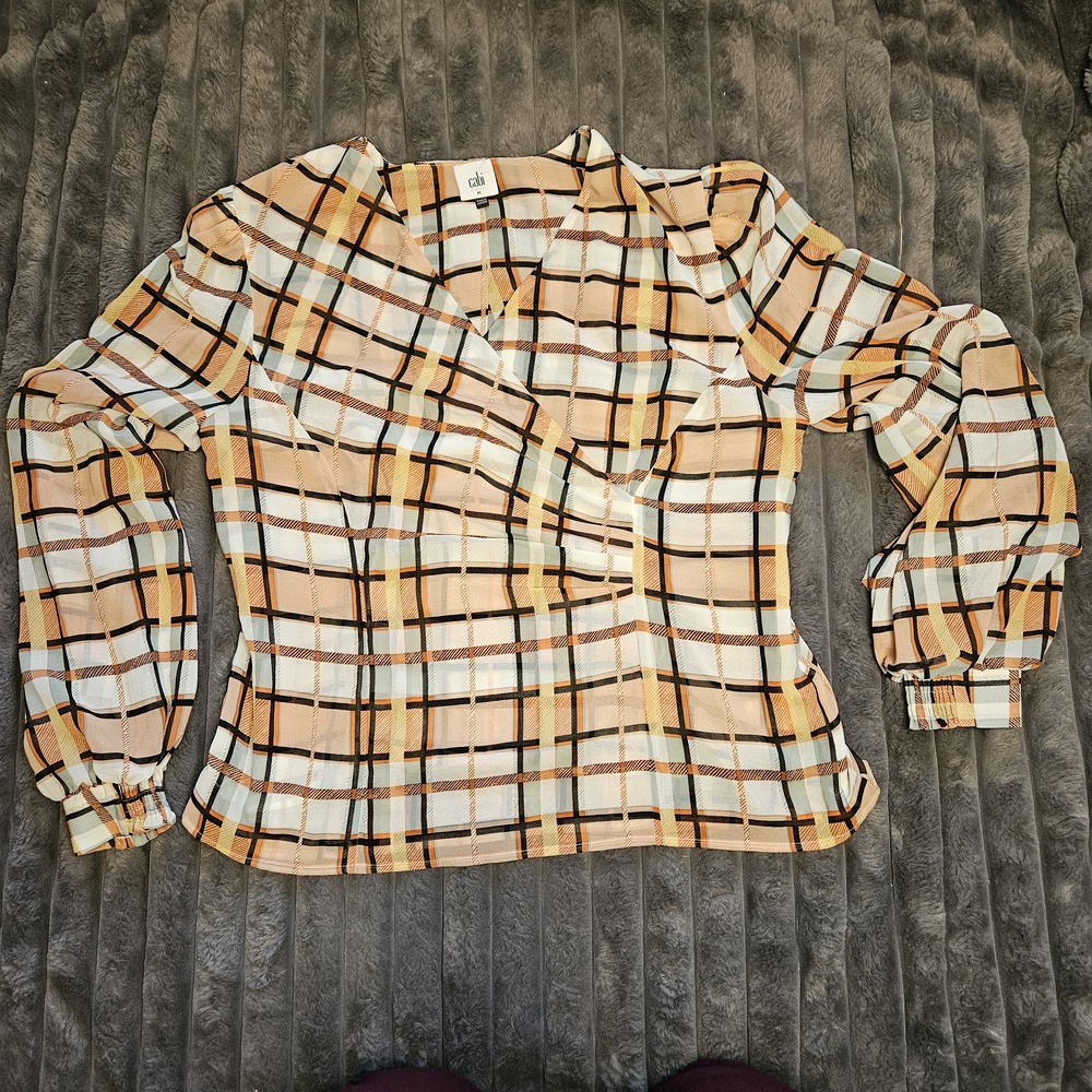 CAbi Orange Plaid Blouse